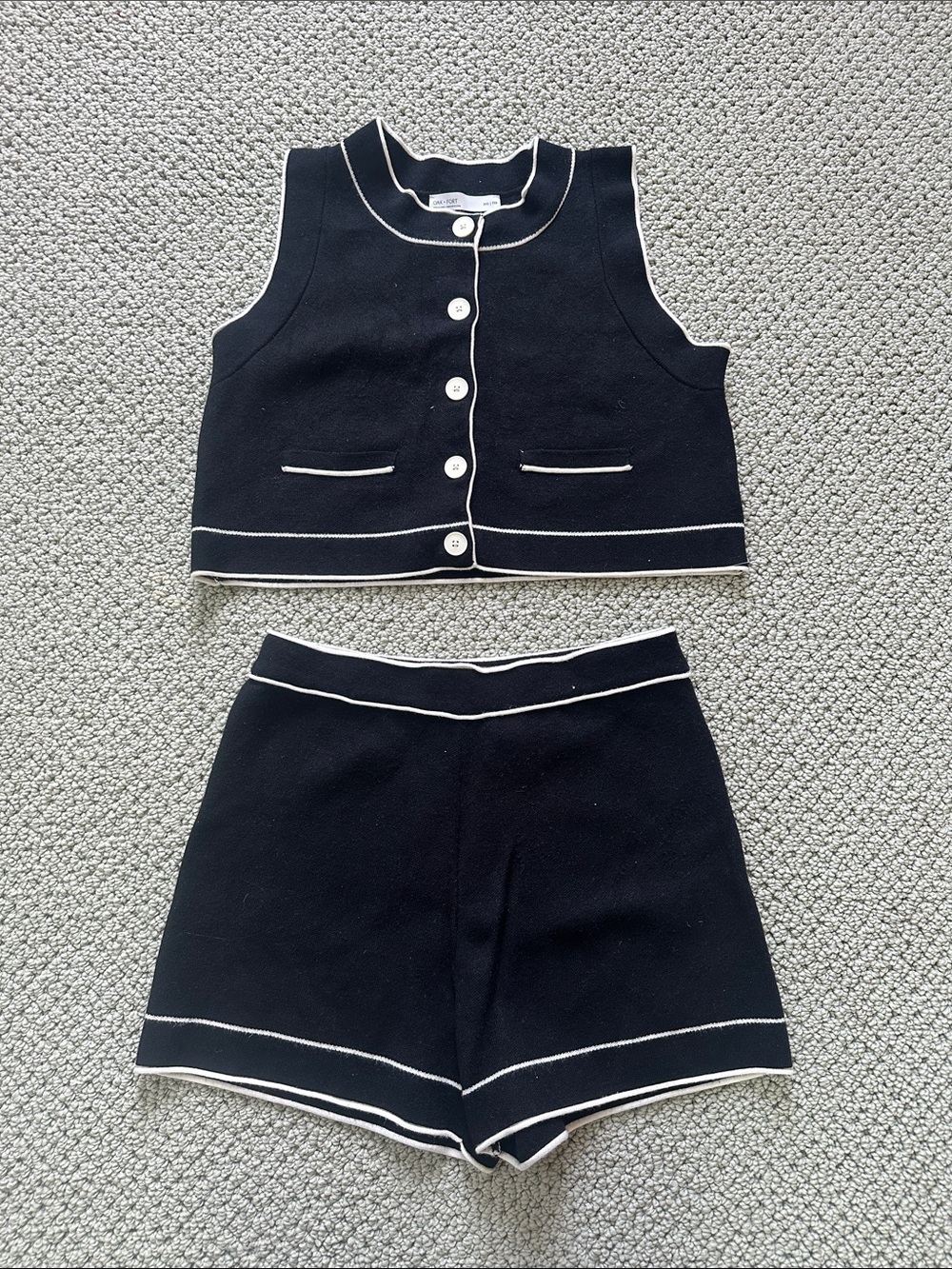 Oak and Fort black knit high waist shorts crop top set XS